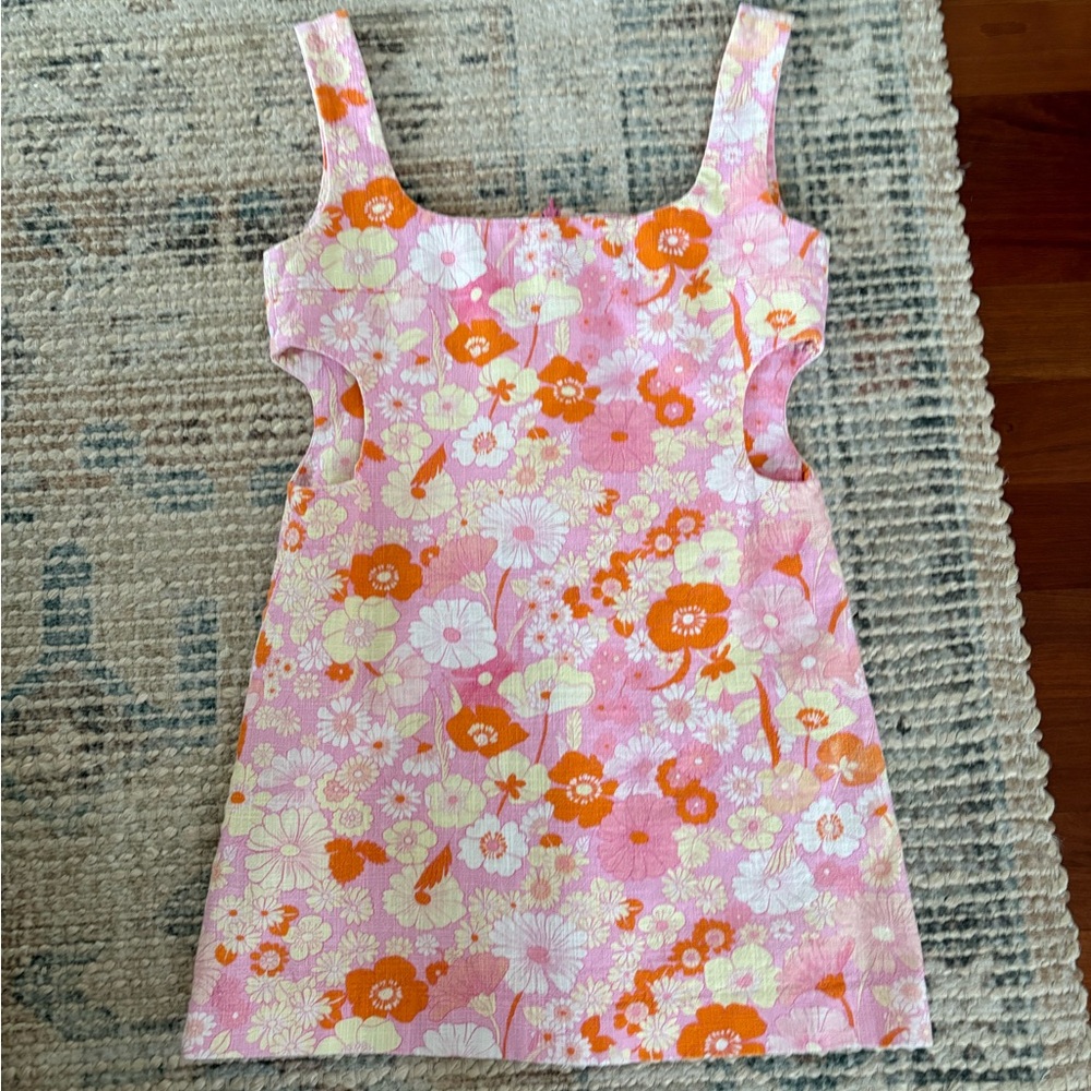 Maje Floral Mini Dress in Pink and Orange